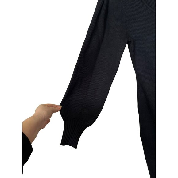 Farm Rio Black Ribbed Knit Heart Cutout Turtleneck Midi Dress Sz M NWT - Picture 6 of 8